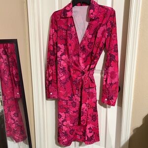 Women's Pink Floral Wrap shirt dress